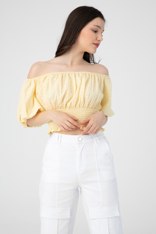 LOW SHOULDER ELASTIC BLOUSE - 2