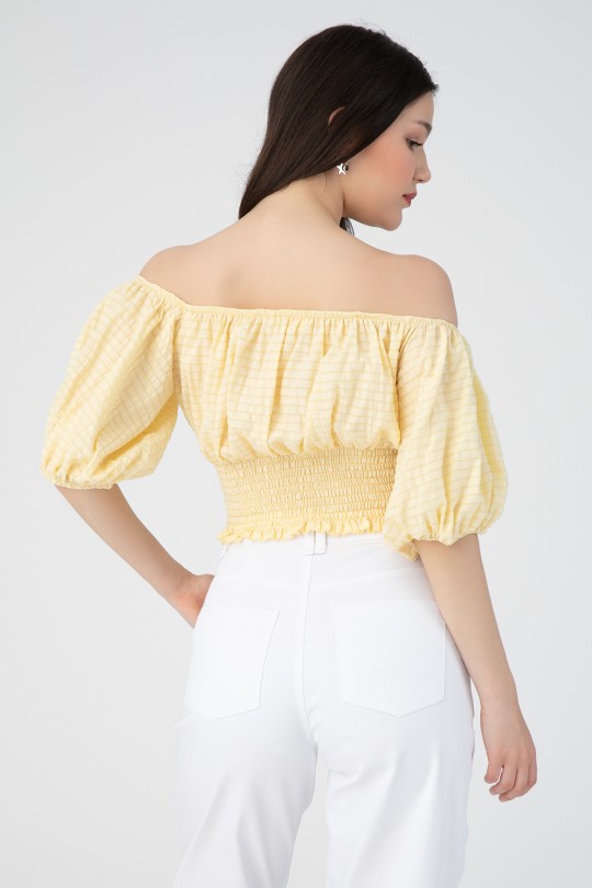 LOW SHOULDER ELASTIC BLOUSE - 3