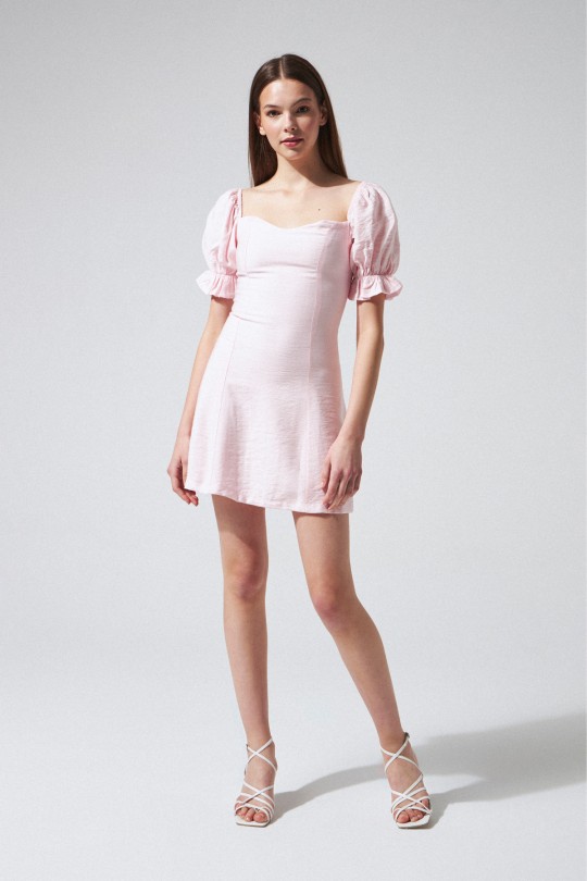 LOW SLEEVE STRAPLESS SHORT DRESS PINK - 1