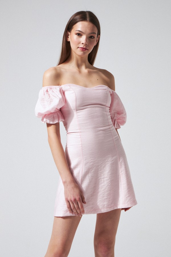 LOW SLEEVE STRAPLESS SHORT DRESS PINK - 2