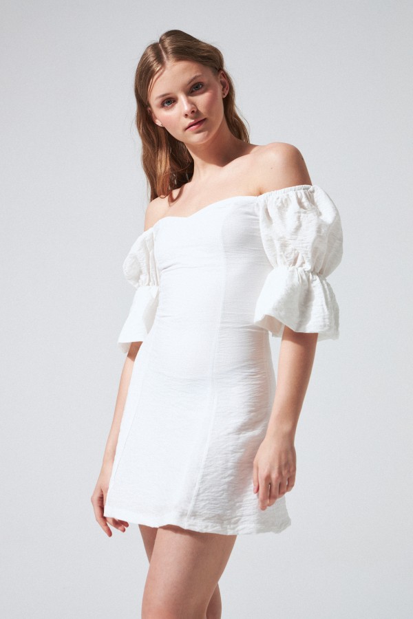 LOW SLEEVE STRAPLESS SHORT DRESS WHITE - 2