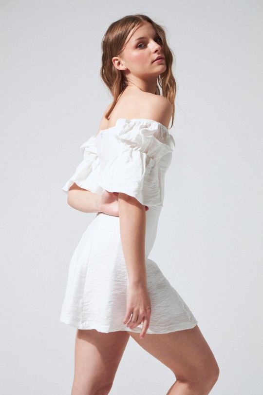 LOW SLEEVE STRAPLESS SHORT DRESS WHITE - 3