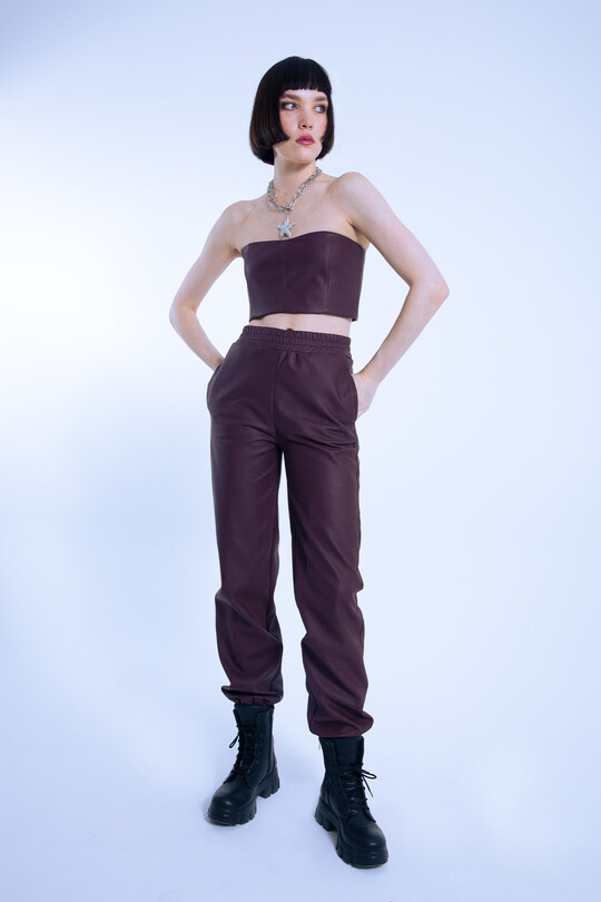 MAROON LEDERHOSE MIT Elastischem Bund und Knöcheln - BERFUĞ KIRAN