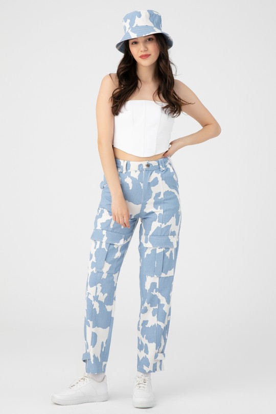 MILA PRINT DENIM TROUSERS 