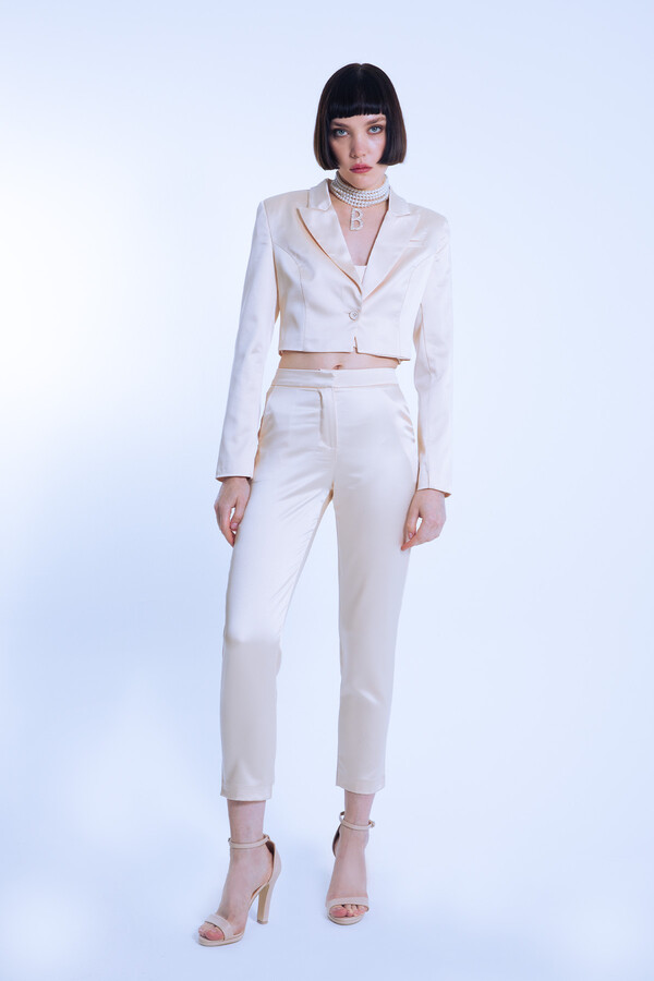Mink Satin Cigarette Trousers - 1