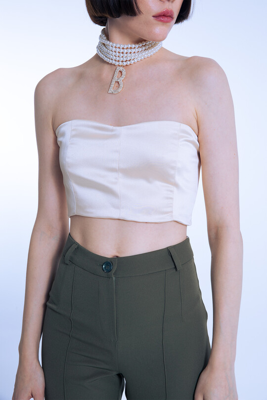 MINK STRAPLESS SHORT SATIN BUSTIER - 4