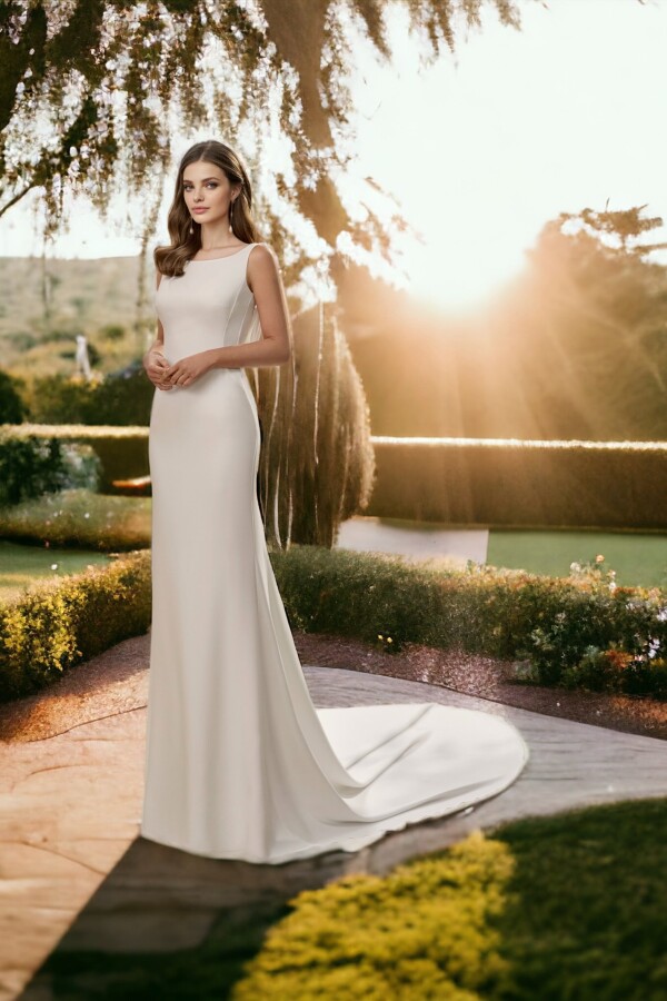 Off-white wedding dress with open back and bateau neckline - 1
