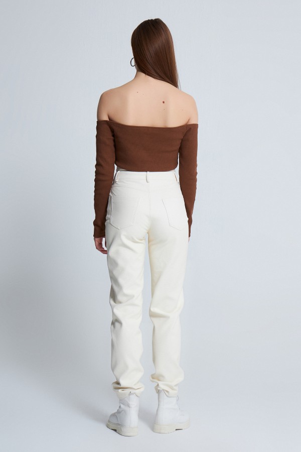BROWN OPEN SHOULDER LONG SLEEVE CROP - 3