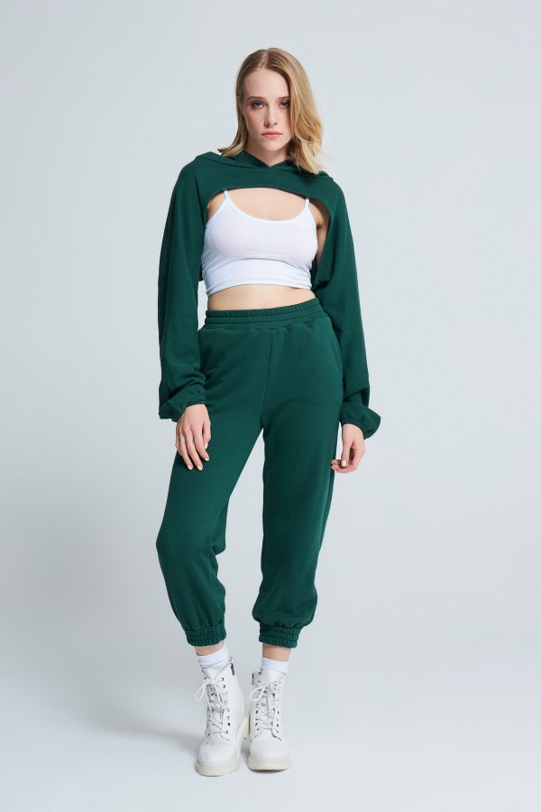  OPEN FRONT CAP SHORT CROP DARK GREEN - 1