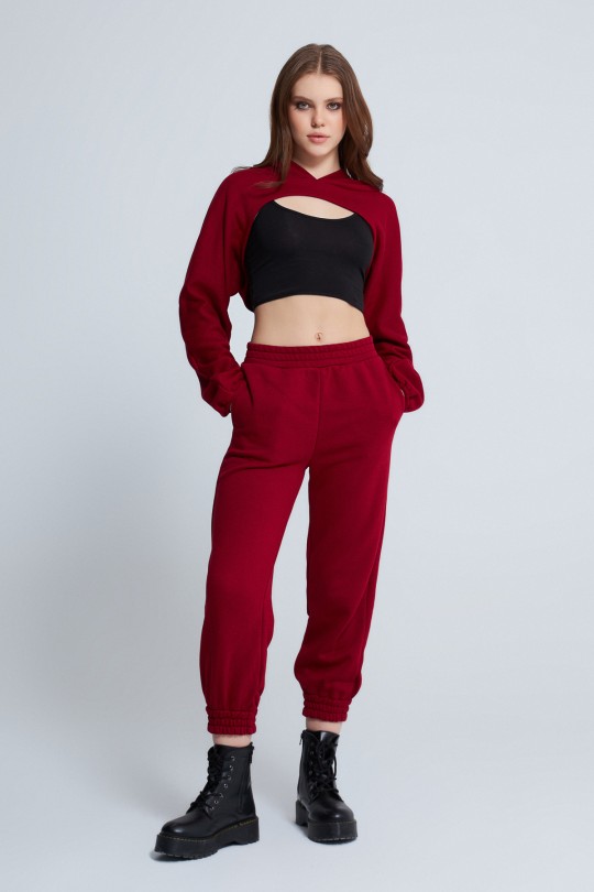 OPEN FRONT CAP SHORT CROP MAROON 