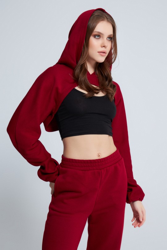 OPEN FRONT CAP SHORT CROP MAROON - 2