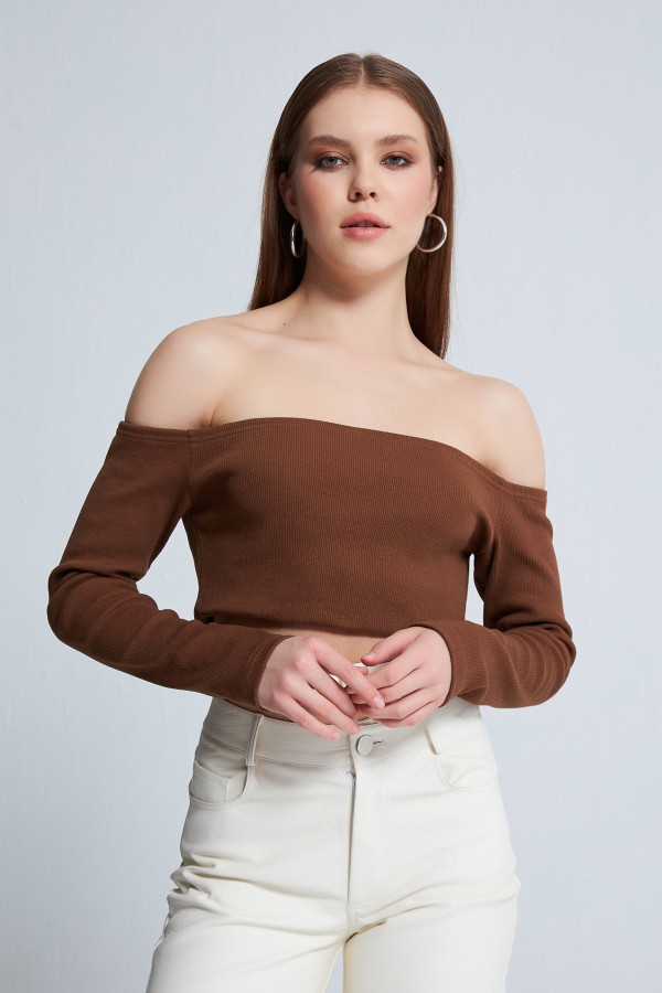 OPEN SHOULDER LONG SLEEVE CROP - 1