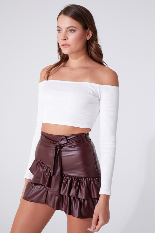 ECRU OVER SHOULDER LONG SLEEVE CROP - BERFUĞ KIRAN