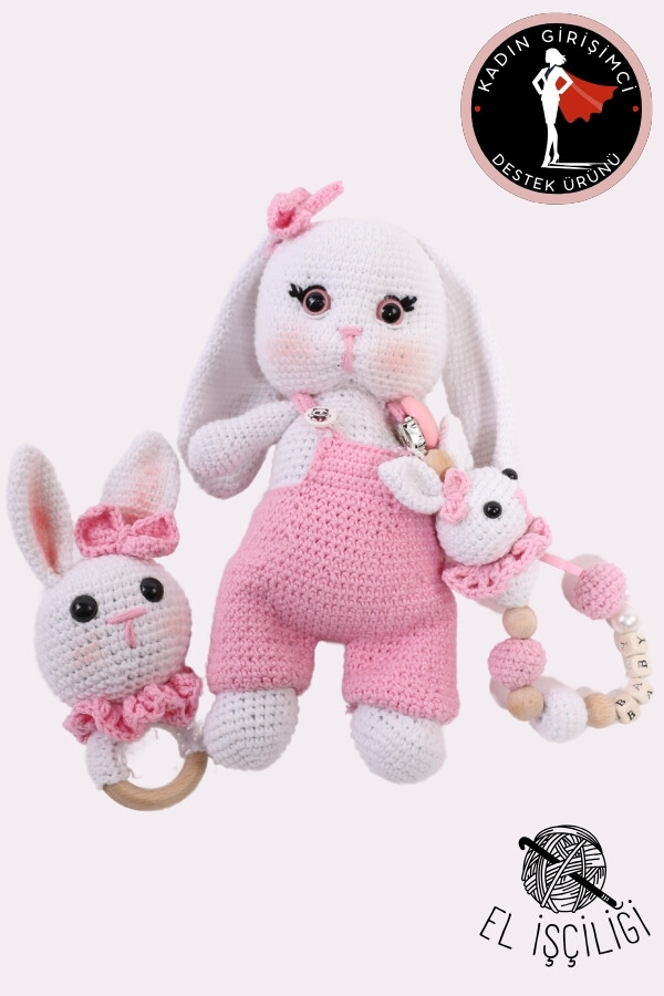 PEMBE TAVŞAN BİLEZİK ÇINGIRAK BEBEK TAKIM - 1