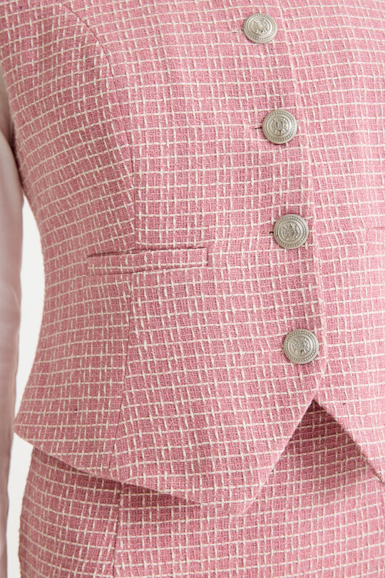 Pink and white crew neck tweed vest - 3