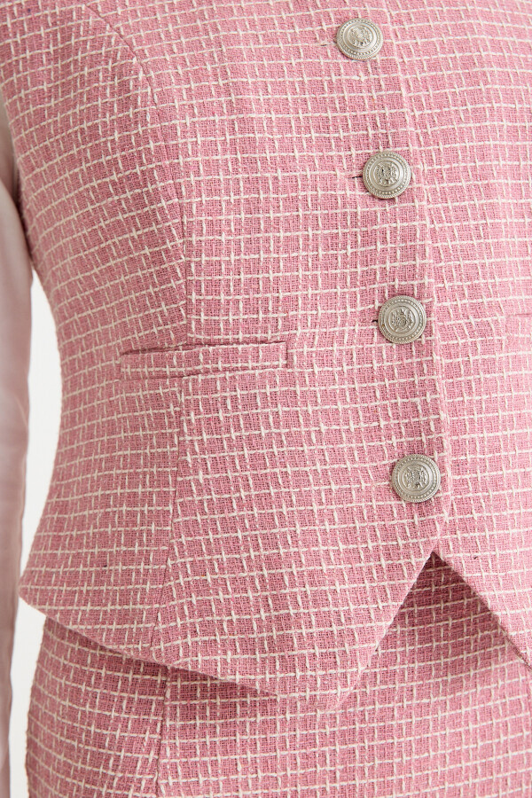 Pink and white crew neck tweed vest - 3