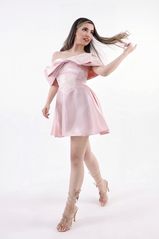 PINK BACK-TIED STRAP MINI DRESS - 2