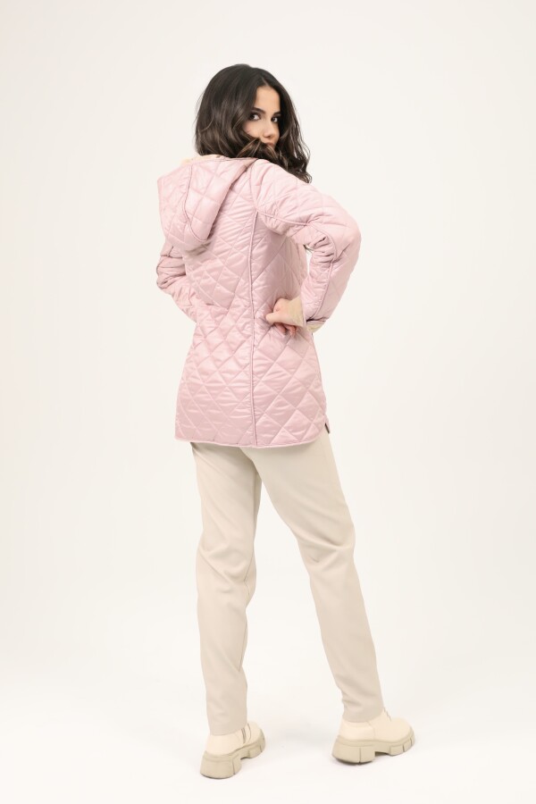 PINK HOODED QUILTED COAT WITH FLEECE LINING - 4