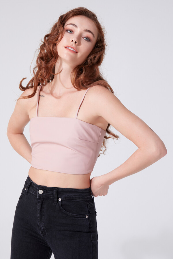 PİNK THIN STRAP LEATHER BUSTIER - BERFUĞ KIRAN