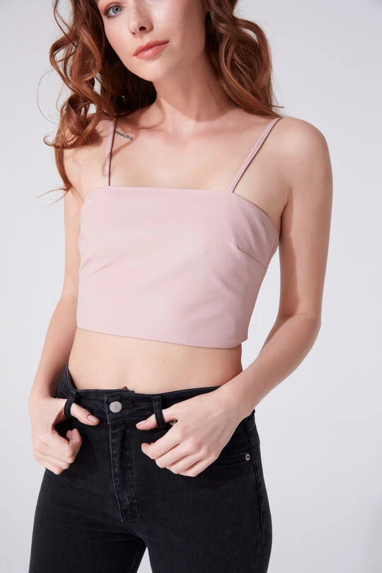 PİNK THIN STRAP LEATHER BUSTIER - 2