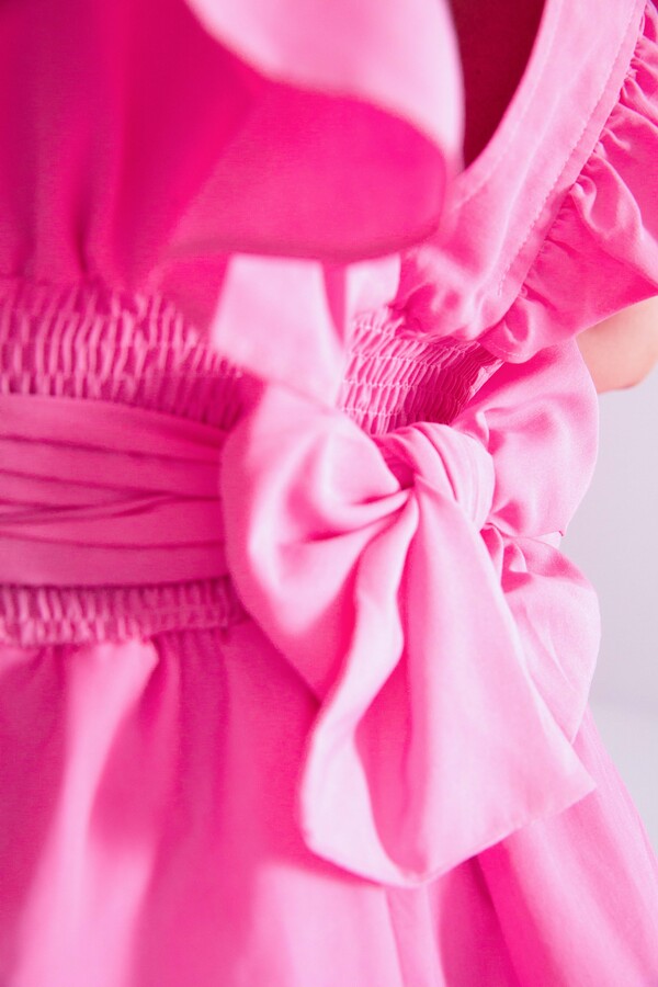 PINK TIERED MINI DRESS WITH PINTUCK DETAILS - 5