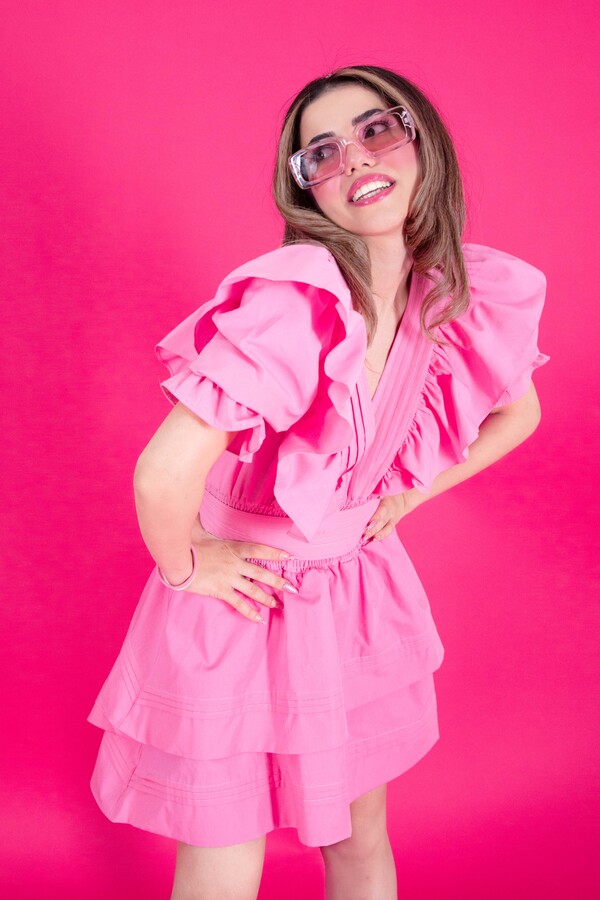 PINK TIERED MINI DRESS WITH PINTUCK DETAILS - 3