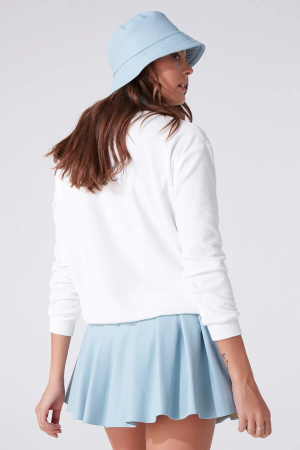 PLEATED LEATHER MINI SKIRT BABY BLUE - 3