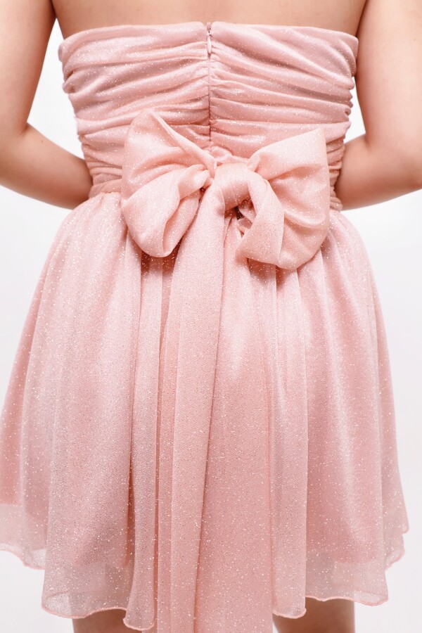 POWDER PINK STRAPLESS GLITTER MINI DRESS WITH WAIST TIE - 6
