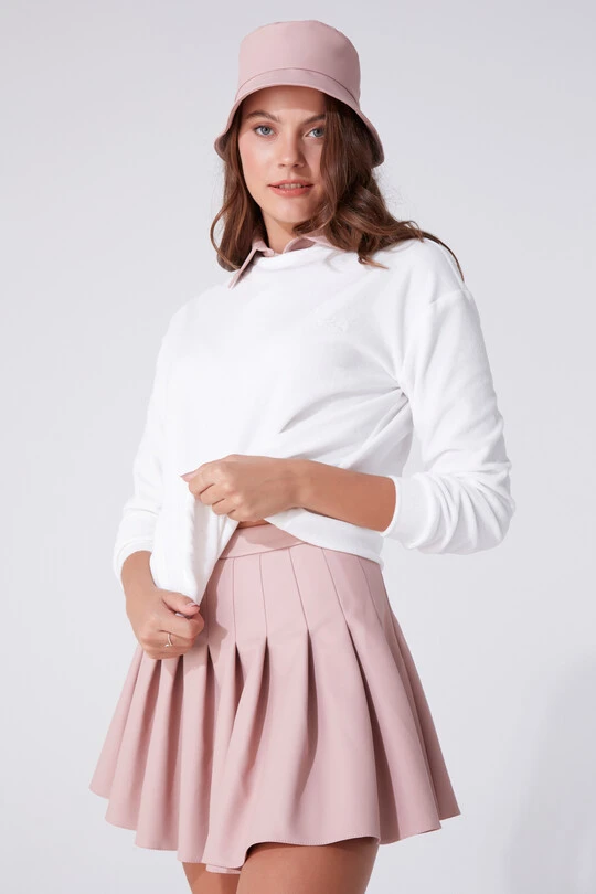 PLEATED LEATHER MINI SKIRT 