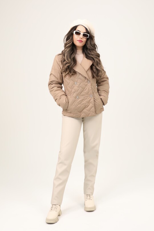 CAMEL BUTTON DETAIL QUILTED COAT - 1