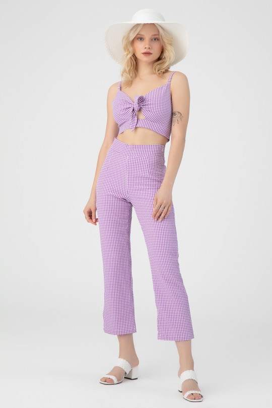 PURPLE BREAST TIE-UP HOODED CROP - 2