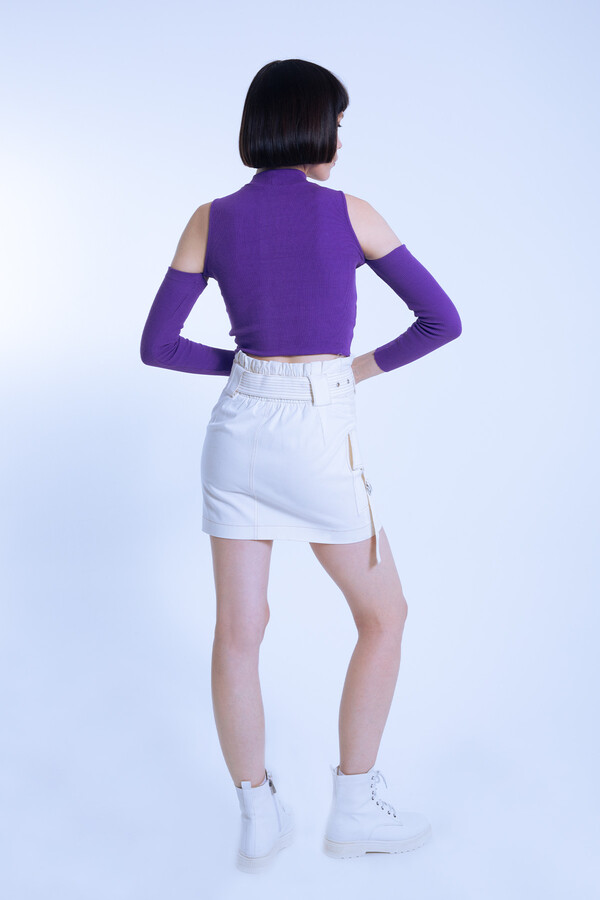 Purple Off-Shoulder Short Ribbed Blouse - 5