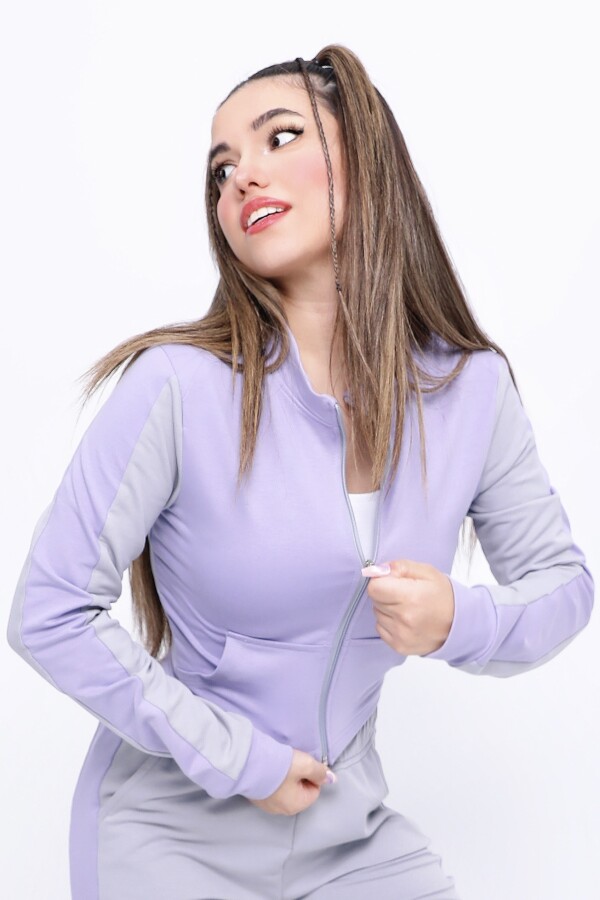 PURPLE/LILA FRONT ZIPPERED POCKET SHORT SWEATSHIRT - 3