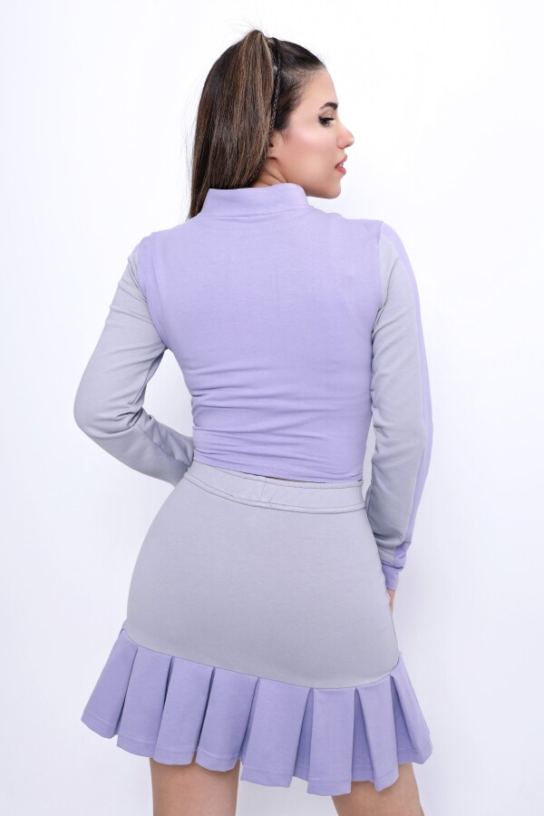 PURPLE/LILA FRONT ZIPPERED POCKET SHORT SWEATSHIRT - 6