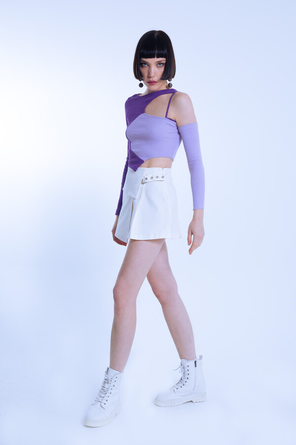 Purple/lilac two-tone asymmetrical corset crop top - 3