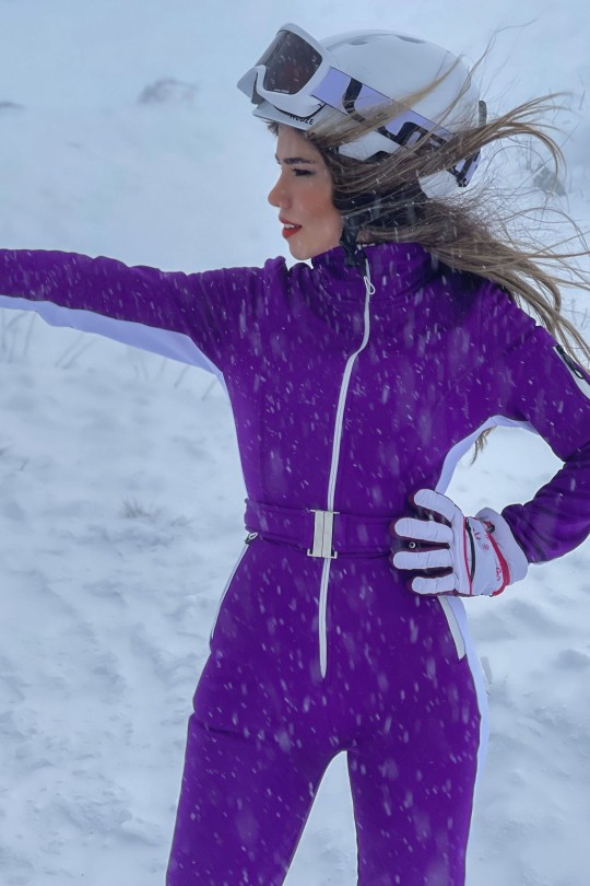 PURPLE SKI JUMPSUIT WITH STRIP ON THE SIDES - Thumbnail