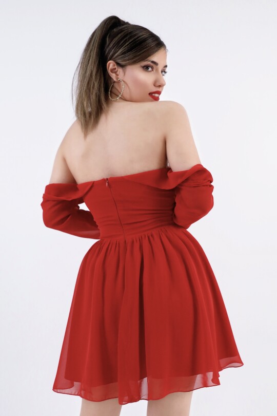 RED FRONT-TIE LONG SLEEVE CHIFFON MINI DRESS - 7