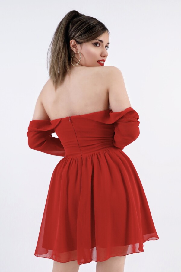 RED FRONT-TIE LONG SLEEVE CHIFFON MINI DRESS - 7