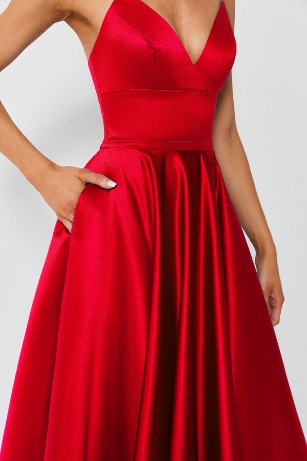RED SATIN GOWN WITH CRISSCROSS OPEN BACK - 3