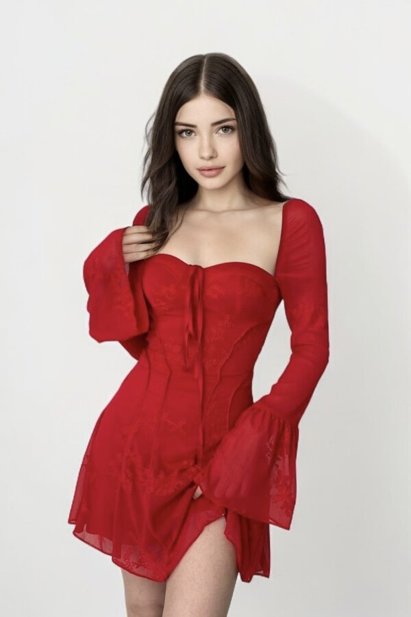 RED SHORT SLEEVE MINI DRESS - 1