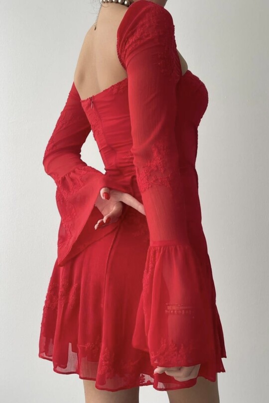 RED SHORT SLEEVE MINI DRESS - 4