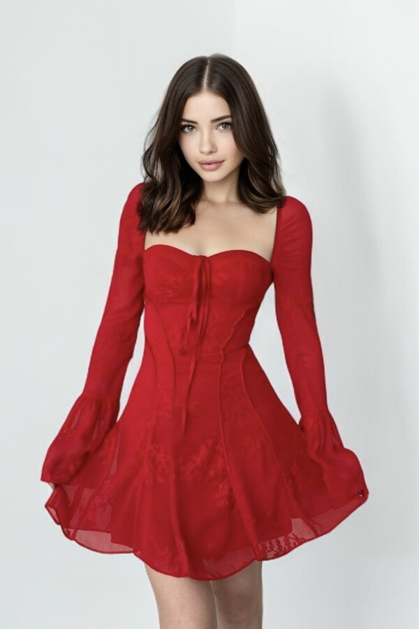 RED SHORT SLEEVE MINI DRESS - 2