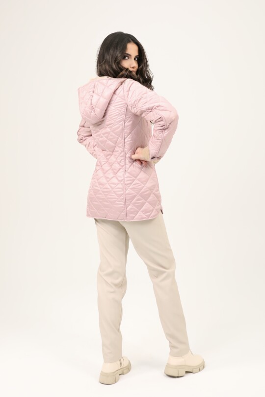 Rosa gesteppte Kapuzenjacke mit Fleecefutter - 4