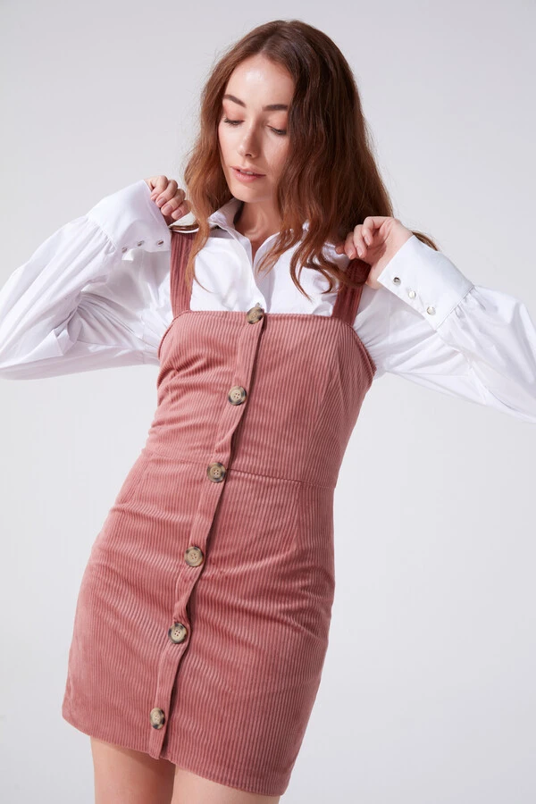 ROSA MINIKLEID MIT KNOPFLEISTE VORNE UND TRÄGERN - 2