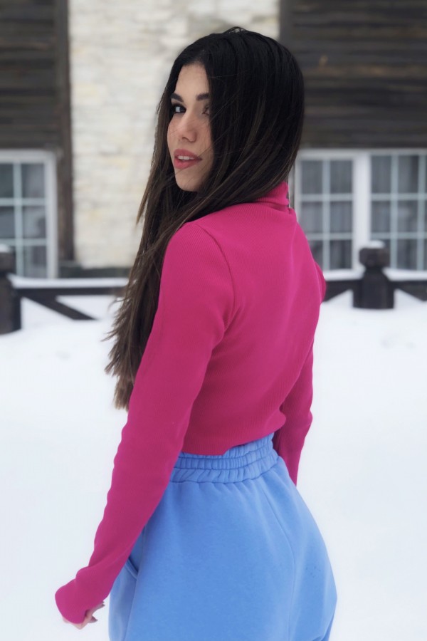 Rosa Rollkragen-Crop-Top - 3