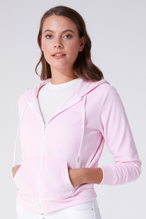 Rosa Samt-Sweatshirt mit Reißverschluss - BERFUĞ KIRAN