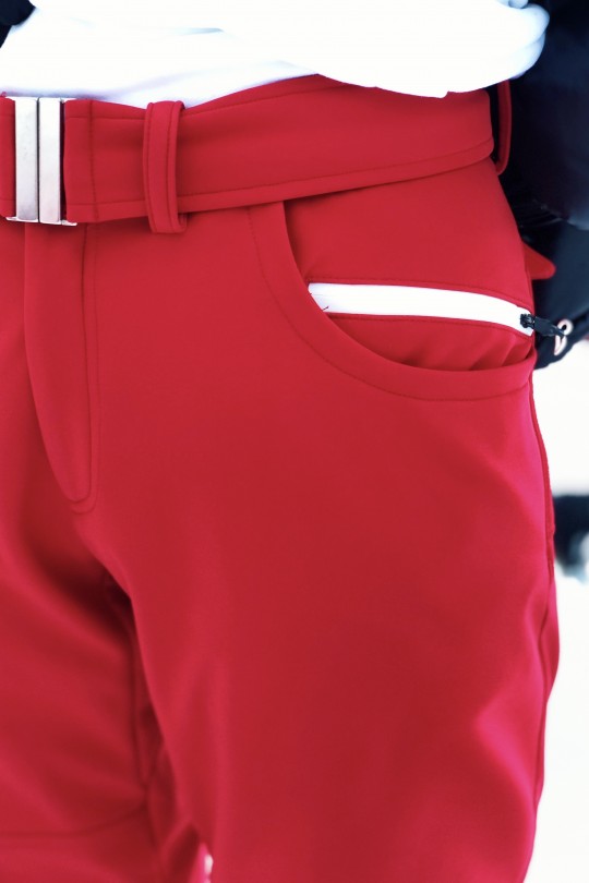 Roter Skioverall mit schmalem Bein und Fransen vorne - 4