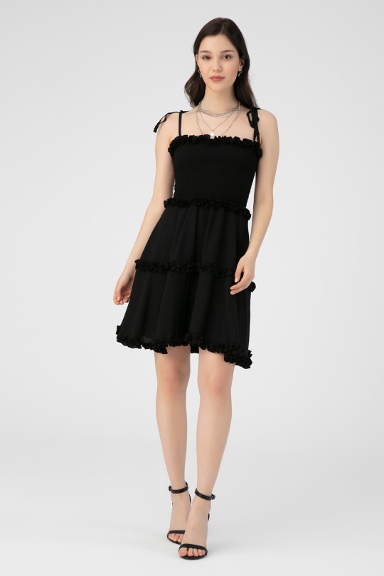 RUFFLED MINI DRESS WITH BUST Elastic Skirts 