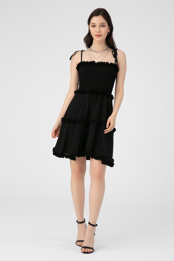 RUFFLED MINI DRESS WITH BUST Elastic Skirts - 1