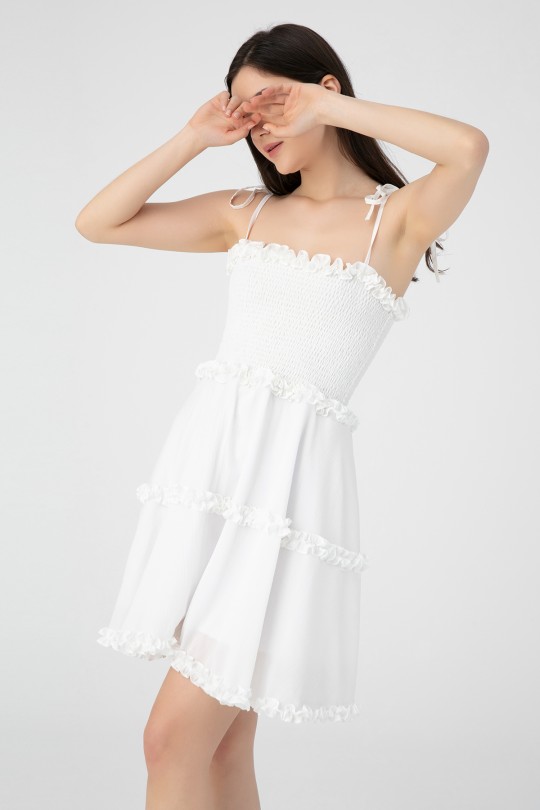 RUFFLED MINI DRESS-WHİT - 2